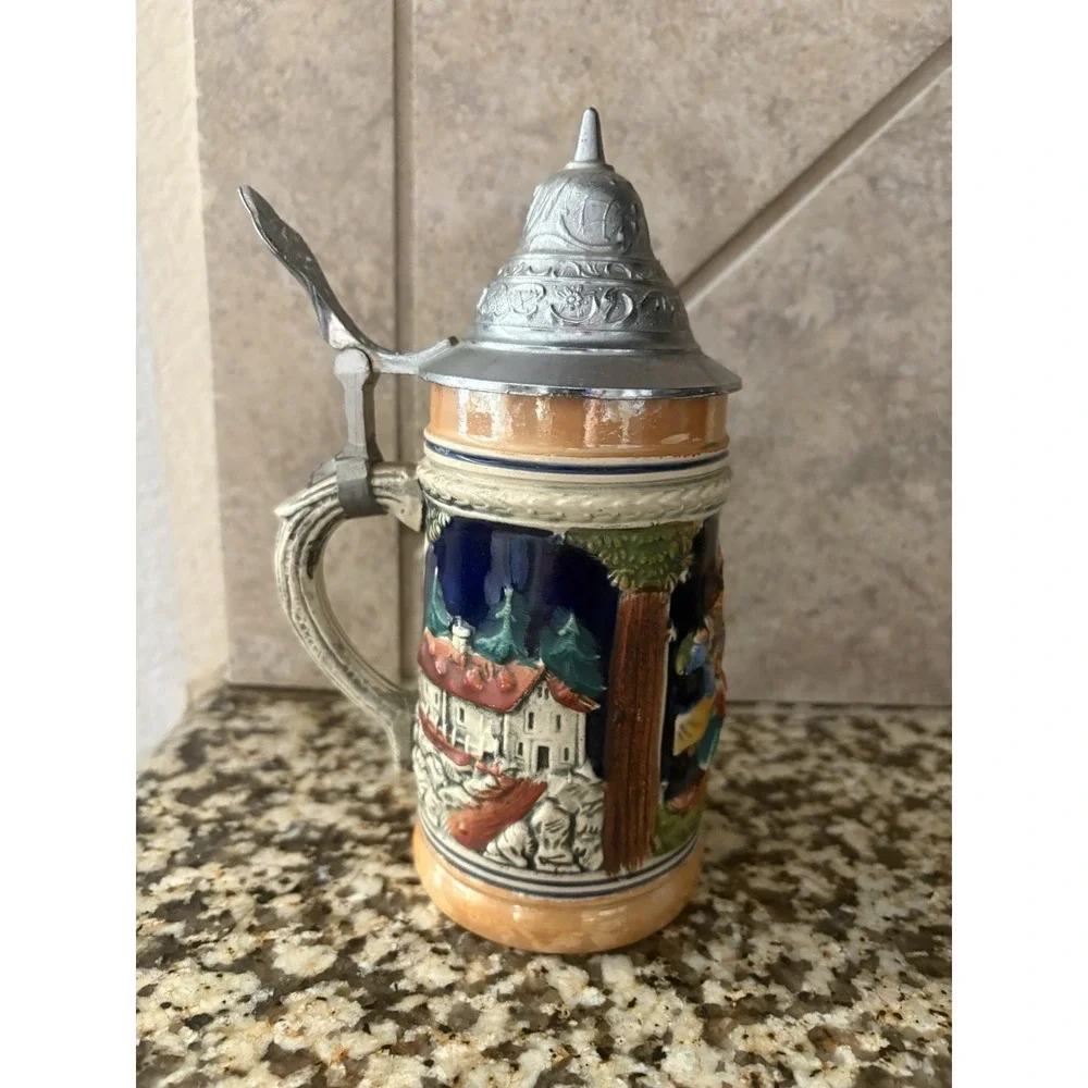 Vintage DBGM Western German Beer Stein With Pewter Lid Ceramic Rare Mug. TR36